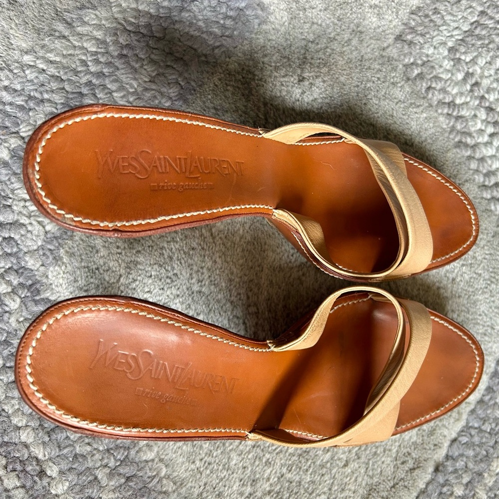Yves Saint Laurent Tan Leather Heels with Cross-Strap Design - Picture 5 of 15